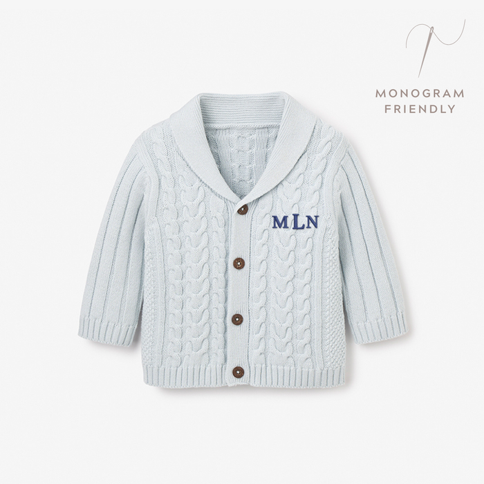 Pale Blue Horseshoe Cable Knit Baby Cardigan