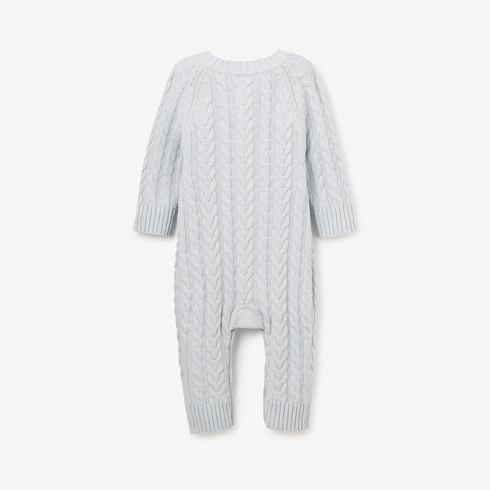 Pale Blue Horseshoe Cable Knit Baby Jumpsuit