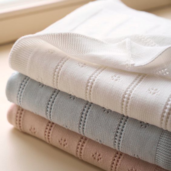 Pale Blue Pointelle Knit Baby Blanket