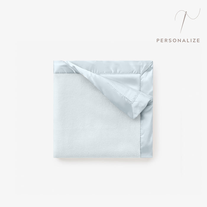 Pale Blue Satin Trim Flannel Fleece Baby Security Blanket