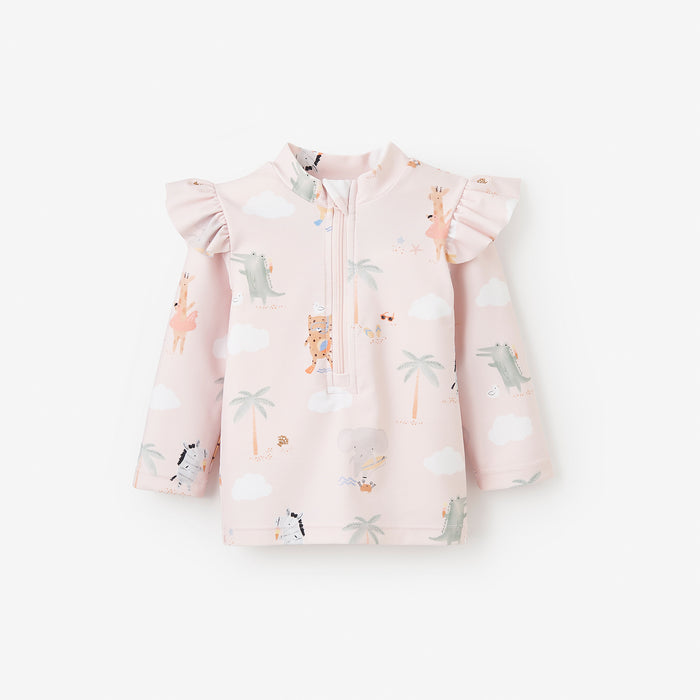Pale Pink Flutter Sleeve Seaside Safari Baby Rash Guard