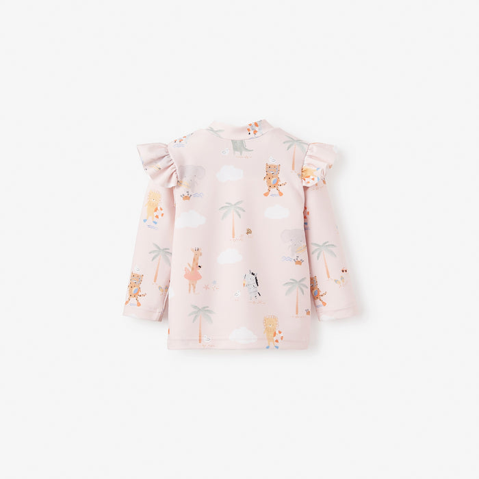 Pale Pink Flutter Sleeve Seaside Safari Baby Rash Guard