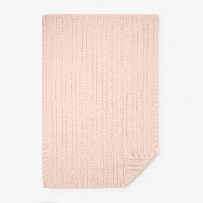 Pale Pink Horseshoe Cable Knit Baby Blanket