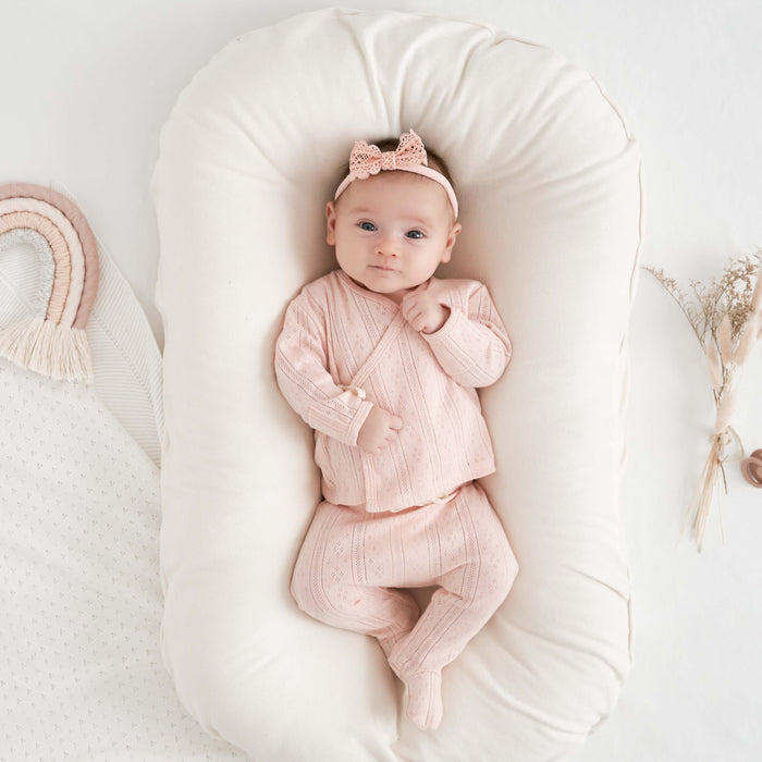 Pale Pink Organic Cotton Pointelle Layette 3 Pc Gift Set
