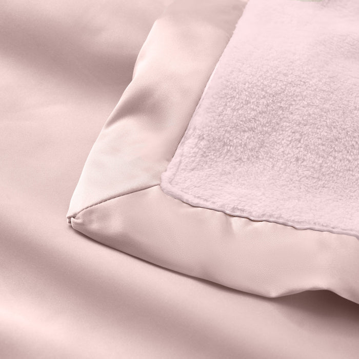 Pale Pink Satin Trim Flannel Fleece Baby Security Blanket
