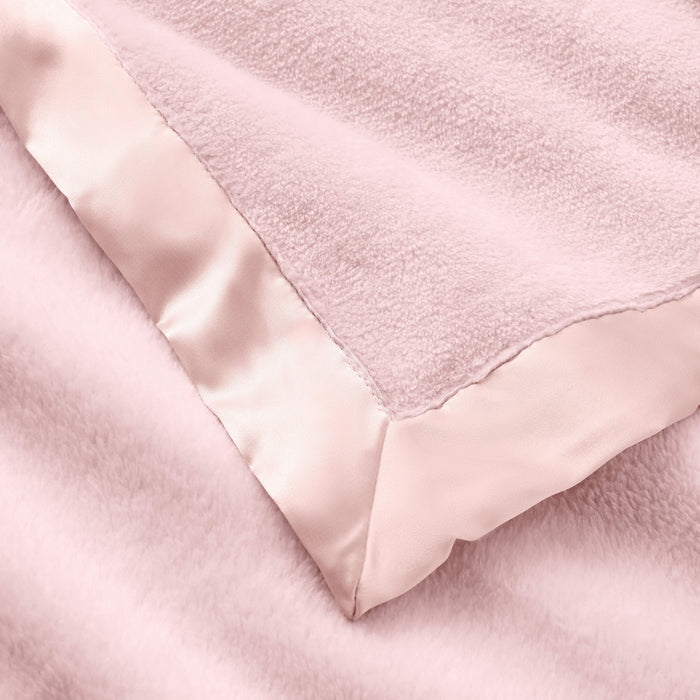 Pale Pink Satin Trim Flannel Fleece Baby Stroller Blanket