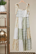 Patchwork Tie-Shoulder Tiered Maxi Dress