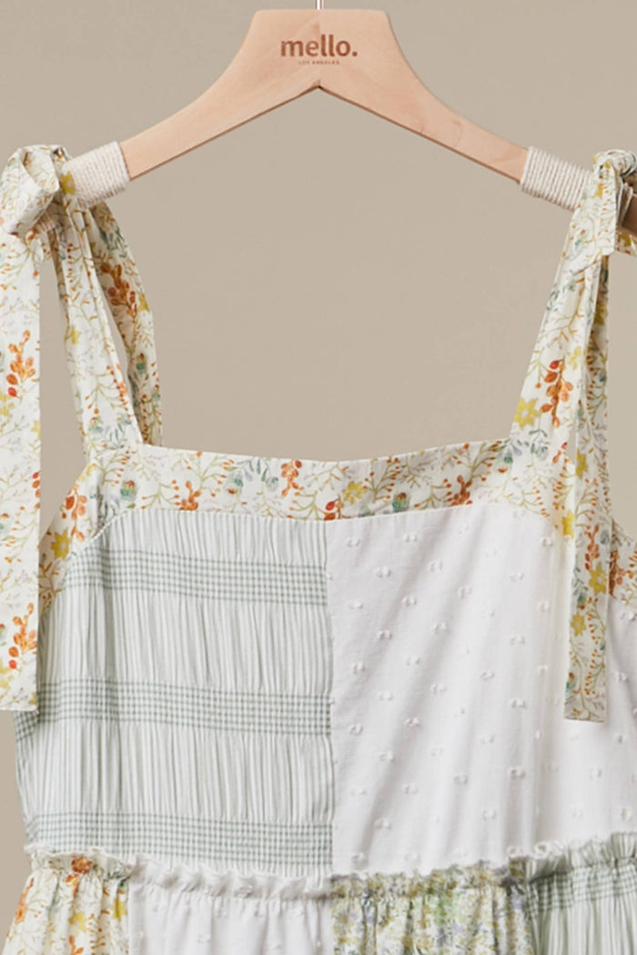 Patchwork Tie-Shoulder Tiered Maxi Dress
