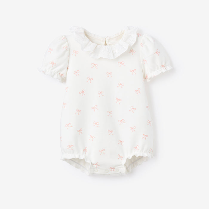 Pink Bow Double Knit Eyelet Lace Collar Bubble