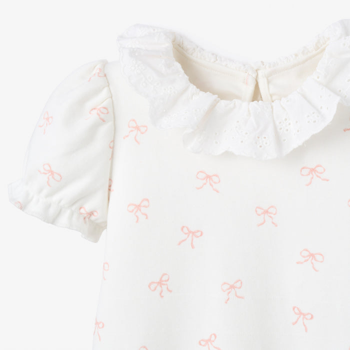 Pink Bow Double Knit Eyelet Lace Collar Bubble