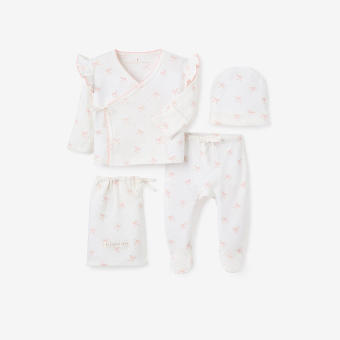Pink Bow Organic Cotton Pointelle 3pc Bag Set