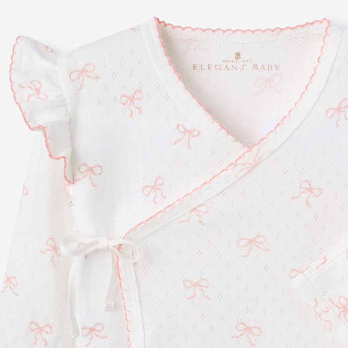 Pink Bow Organic Cotton Pointelle 3pc Bag Set
