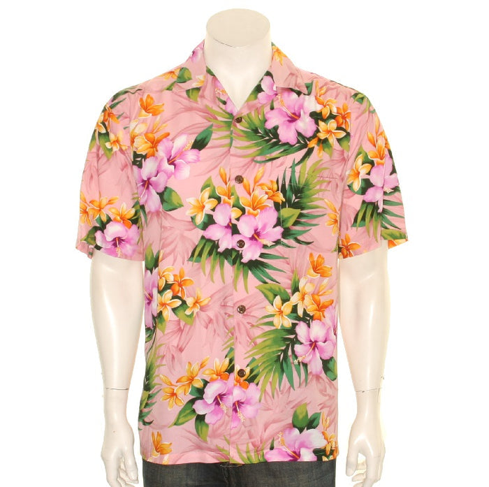 Pink Hibiscus Rayon Mens Aloha Shirt
