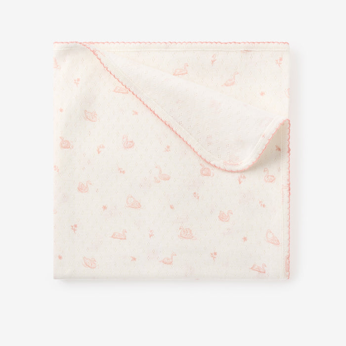Pink Swan Print Organic Cotton Pointelle Baby Blanket