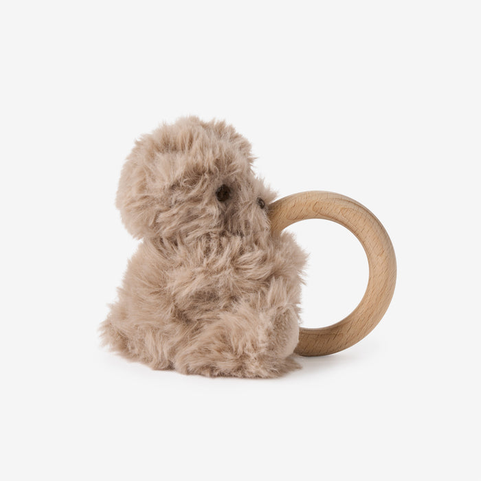 Plush Textured Bear Wooden Ring Rattle