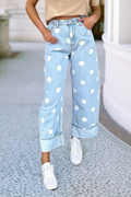 Polka Dot Ankle Length Casual Jeans|S-4X