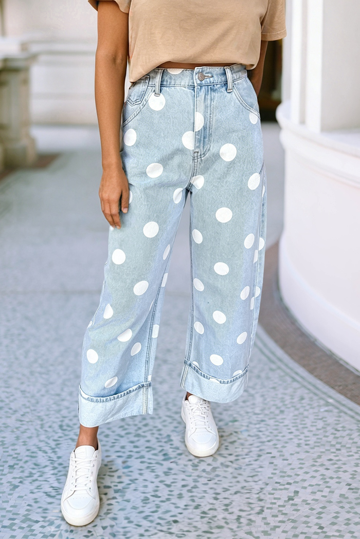 Polka Dot Ankle Length Casual Jeans|S-4X
