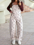 Polka Dot Bib Pocket Denim Barrel Overalls