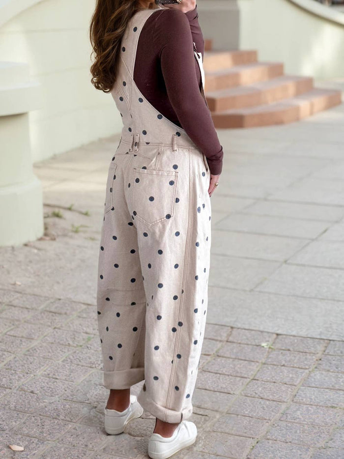 Polka Dot Bib Pocket Denim Barrel Overalls