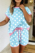 Polka Dot Contrast Edge Casual Shorts Set (S-XL)