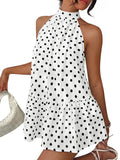 Polka Dot Halter Neck Mini Dress Ruffle Hem Summer