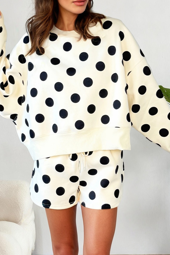 Polka Dot Looks Pullover Drawstring Shorts Sets (S-XL)