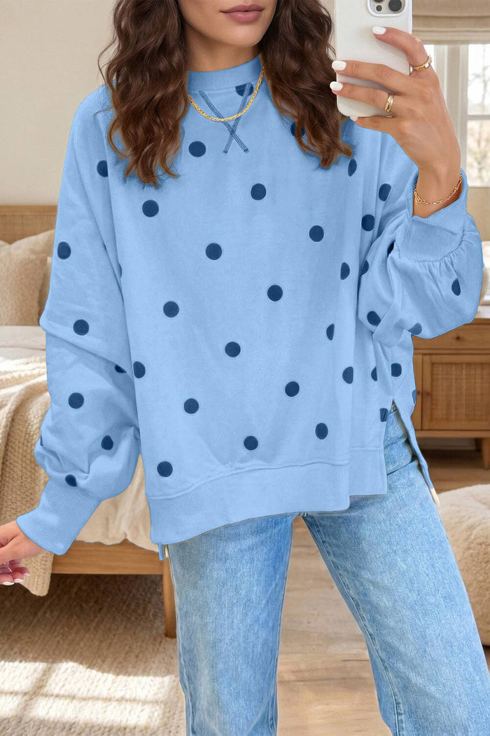 Polka Dot Oversized Sweatshirt Womens Casual Pullover