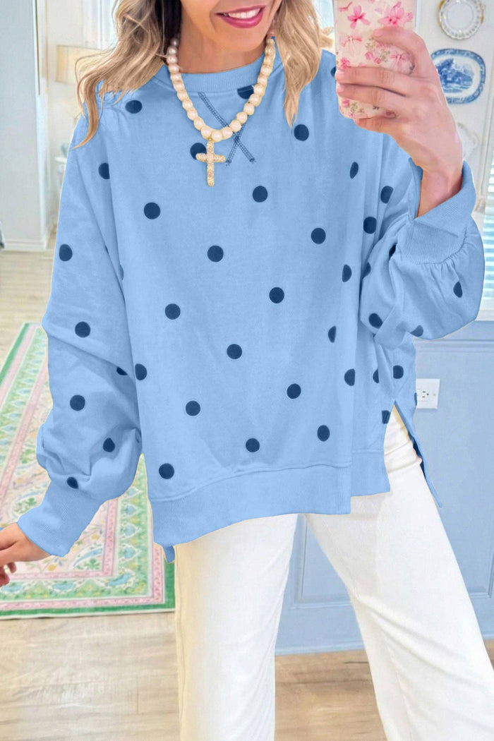 Polka Dot Oversized Sweatshirt Womens Casual Pullover