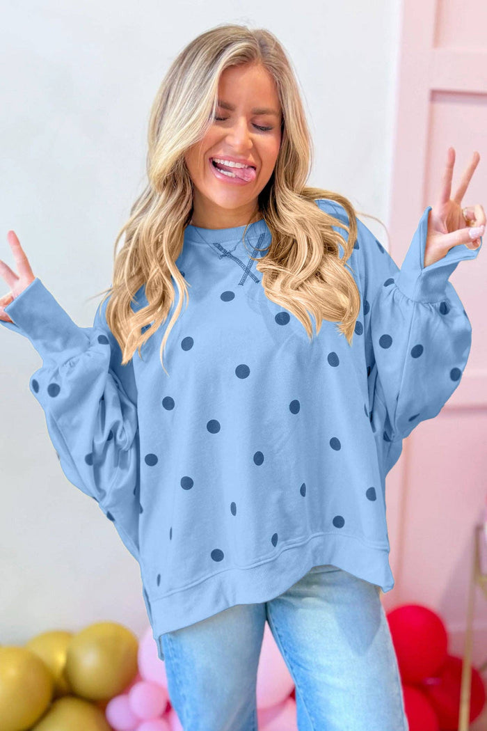 Polka Dot Oversized Sweatshirt Womens Casual Pullover