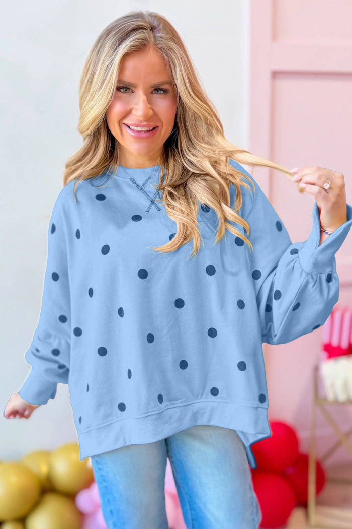 Polka Dot Oversized Sweatshirt Womens Casual Pullover
