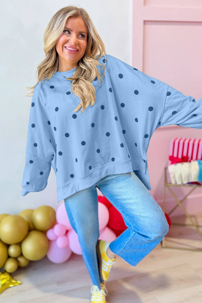 Polka Dot Oversized Sweatshirt Womens Casual Pullover