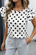Polka Dot Tiered Flutter Sleeve Floral Top (S-XL)