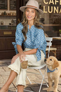 Polka Dot V-Neck Short Bow Sleeve Casual Shirt