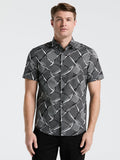 Poplin Linework Grid Print Shirt (Black)