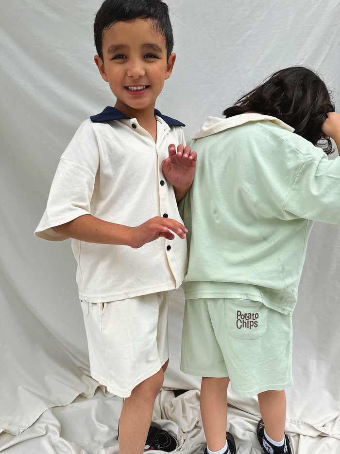 Potato Chips Shirt + Shorts Set White - Sun Peony Coconut
