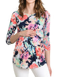 Printed Cropped Sleeves Round Neck Casual Pregnant Maternity Tops