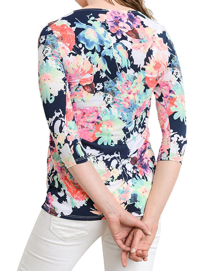 Printed Cropped Sleeves Round Neck Casual Pregnant Maternity Tops