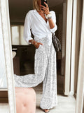 Printed V-Neck Casual Suit