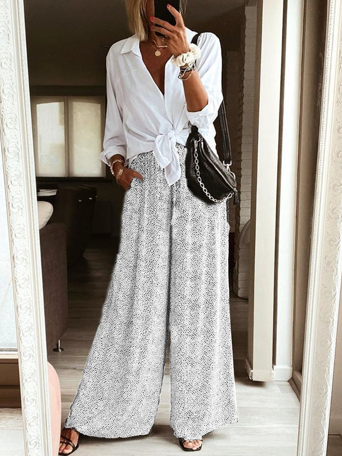 Printed V-Neck Casual Suit