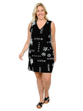 Printed V-neck cotton tank dress