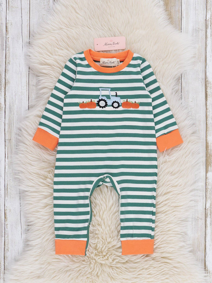 Pumpkin Tractor Express Striped Romper