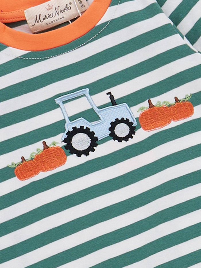 Pumpkin Tractor Express Striped Romper