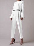 Pure Color Graceful Slim Tops Trousers Women's Suit