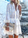 Pure Color Hollow Lace Stitching Dress