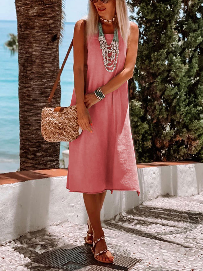 Pure Color Sleeveless Casual Dress