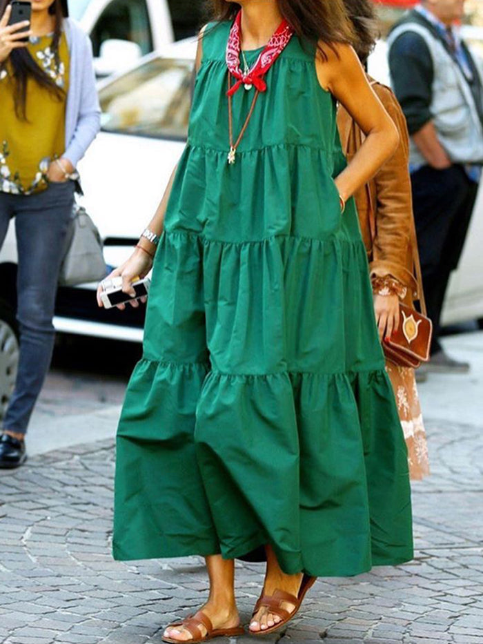 Pure Color Sleeveless Loose Summer Casual Dress