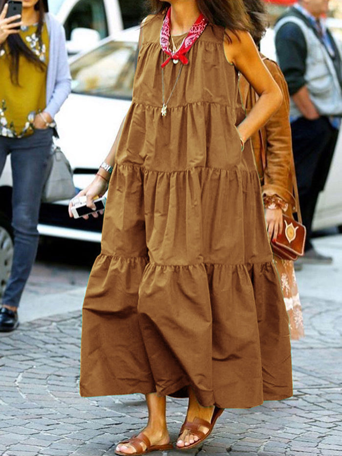 Pure Color Sleeveless Loose Summer Casual Dress