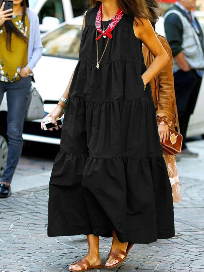 Pure Color Sleeveless Loose Summer Casual Dress