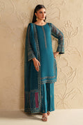 NAQSHI deep teal dress with fine embroidery and straight long cut, styled for elegant occasions