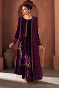 NAQSHI deep purple velvet ready-to-wear formal dress with full front embroidery and elegant long silhouette, designed for party and evening events